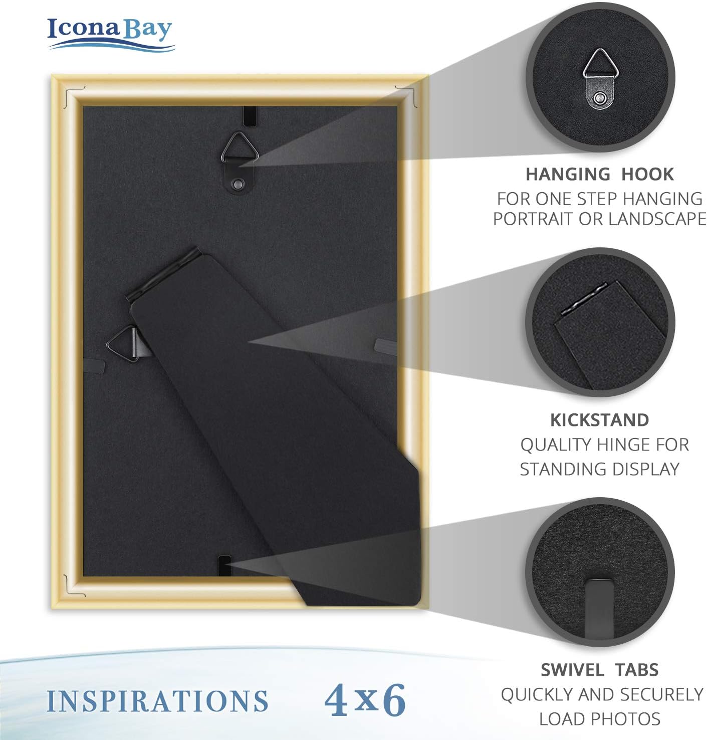 Icona Bay 4x6 Gold Picture Frame Beautifully Detailed Molding, Contemporary Picture Frame Set, Wall Mount or Table Top, Inspirations Collection